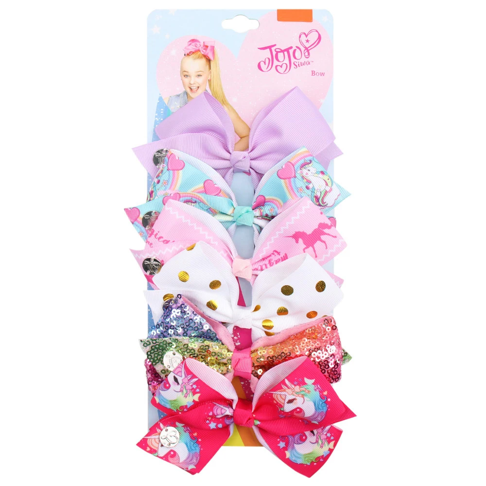 6pcs Высокое качество 1/6 шт./лот JOJO Луки Jojo Siwa радужной расцветки с принтом и бантом для маленьких девочек одежда для маленьких девочек, ручная работа Изысканная заколка для волос Детские аксессуары по уходу за волосами - Цвет: 6pcs