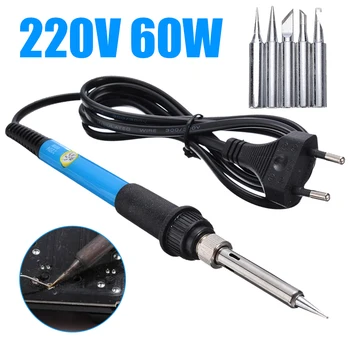 

220V 60W Electric Soldering Iron Set Adjustable Temperature Welding Solder Iron Tool with 5 Solder Iron Tips for Repair Tool Set