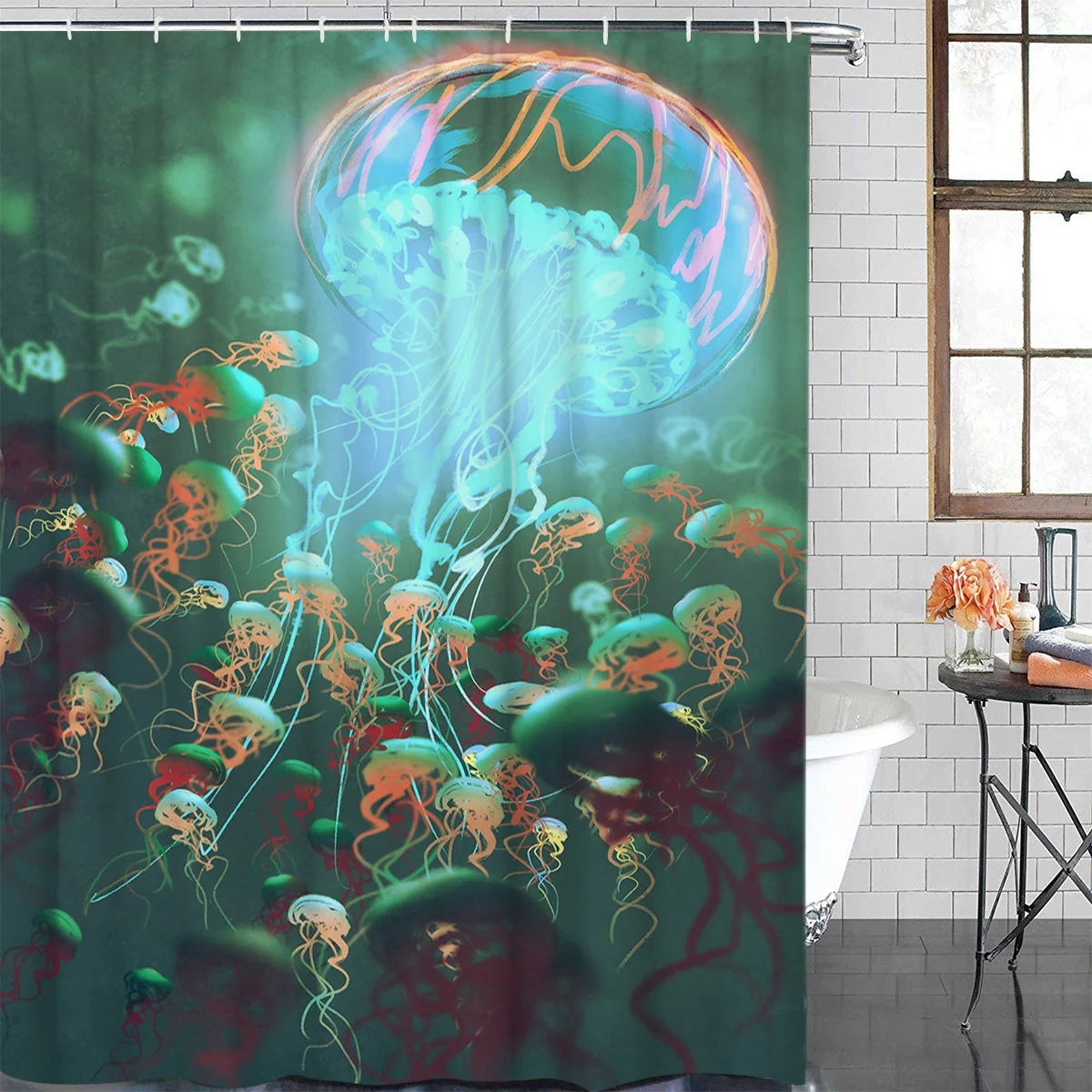 Jellyfish King светящаяся Медуза, занавеска для душа, водонепроницаемая занавеска для ванной из полиэстера, занавеска для ванной, домашний декор, 12 крючков