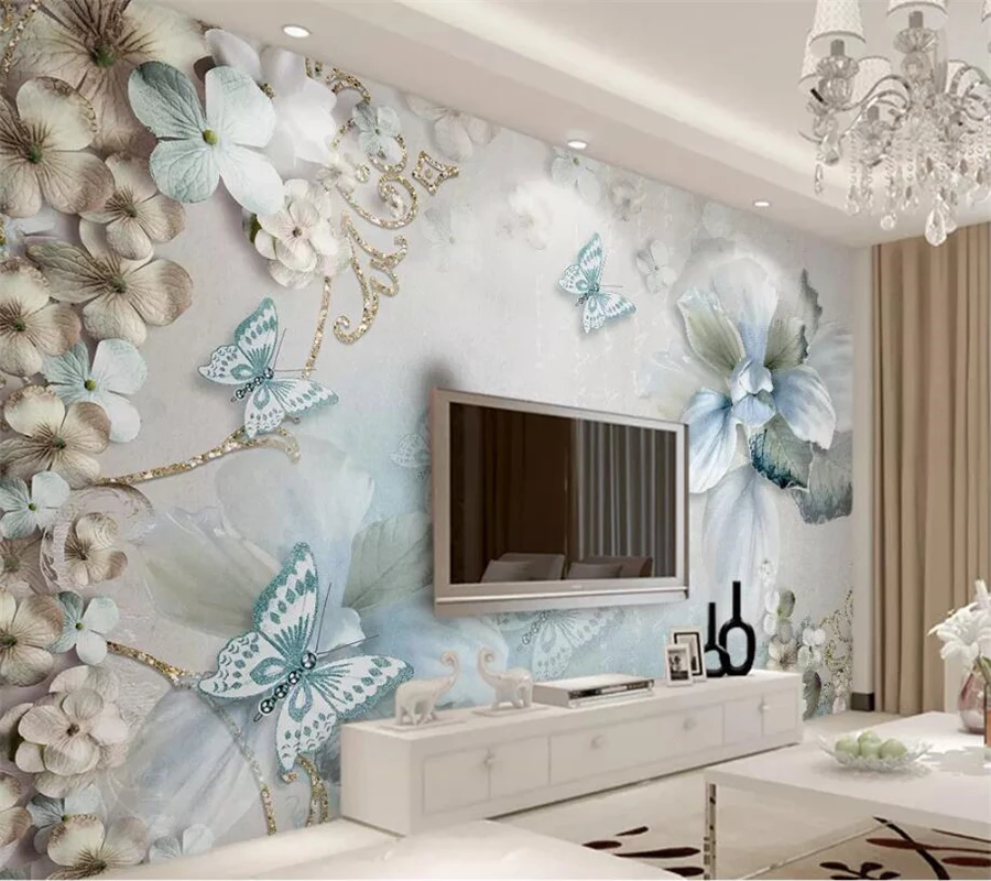 Customized Large Wallpaper 3d Stereo Photo Murals Mediterranean Flowers  Butterfly Beautiful Jewelry Living Room Tv Wall Paper - Wallpapers -  AliExpress