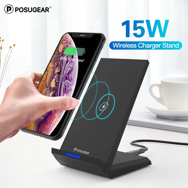 Achat Posugear 15W Qi support de chargeur sans fil pour iPhone 11 pro 8 X XS Samsung s10 s9 s8 chargeur de téléphone de Station de recharge sans fil rapide