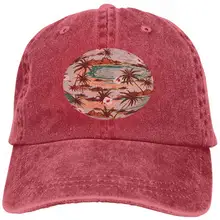 ВИНТАЖНАЯ ДЖИНСОВАЯ Регулируемая бейсбольная кепка, спортивная бейсболка, бейсбольная кепка яркого лета, гавайский остров, узорная Кепка, e пальмы, bea red
