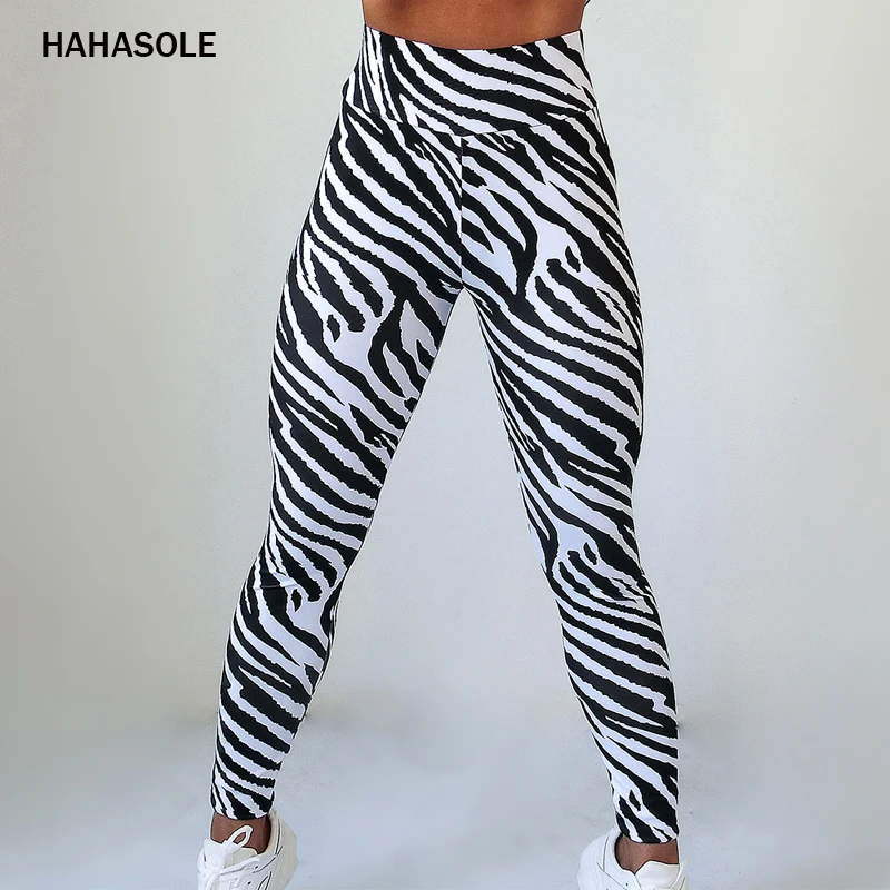 HAHASOLE спортивные Леггинсы с рисунком зебры, высокая талия, животик, контроль, леггинсы для пробежки тренировки плотные брюки узкие леггинсы B6810-2