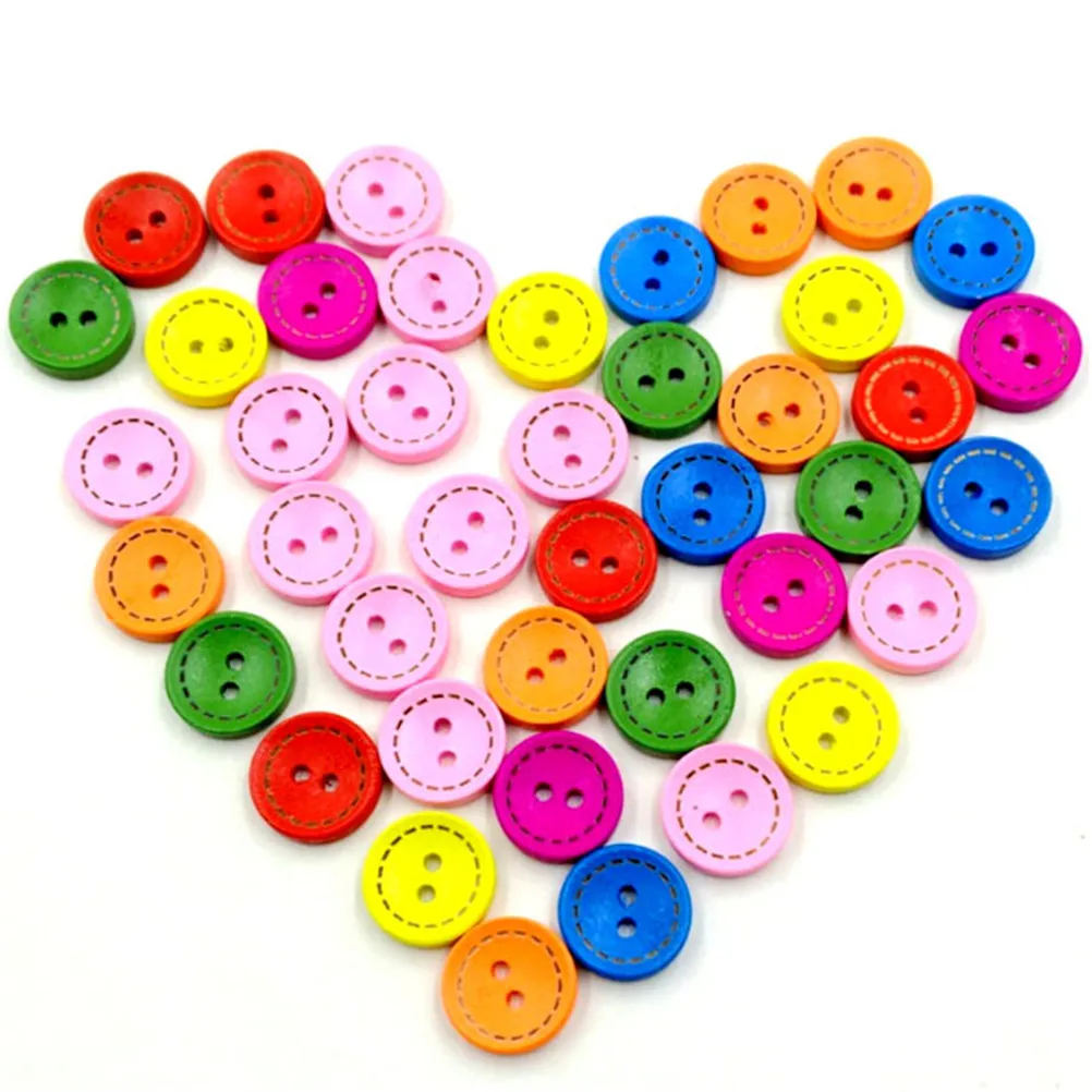 New 100Pcs color mixed 2 Holes Round Wood Buttons Clothing Sewing DIY Craft Scrapbook 15mm hot sale high quality