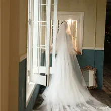 Сапфир, новинка, свадебные аксессуары, 4 м, кружевная кромка, Соборная свадебная вуаль Velo De Novia, аппликация, длинный шлейф, фата невесты