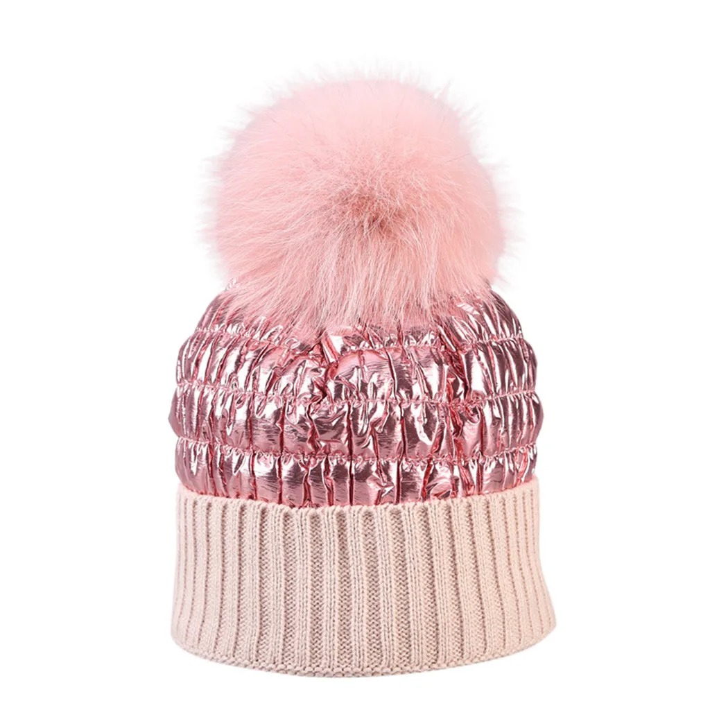 Women Hat Girls Keep Warm Winter Casual Knitted Hat Wool Hemming Hat Ski Detachable hair ball ladies solid color wool cap - Цвет: R