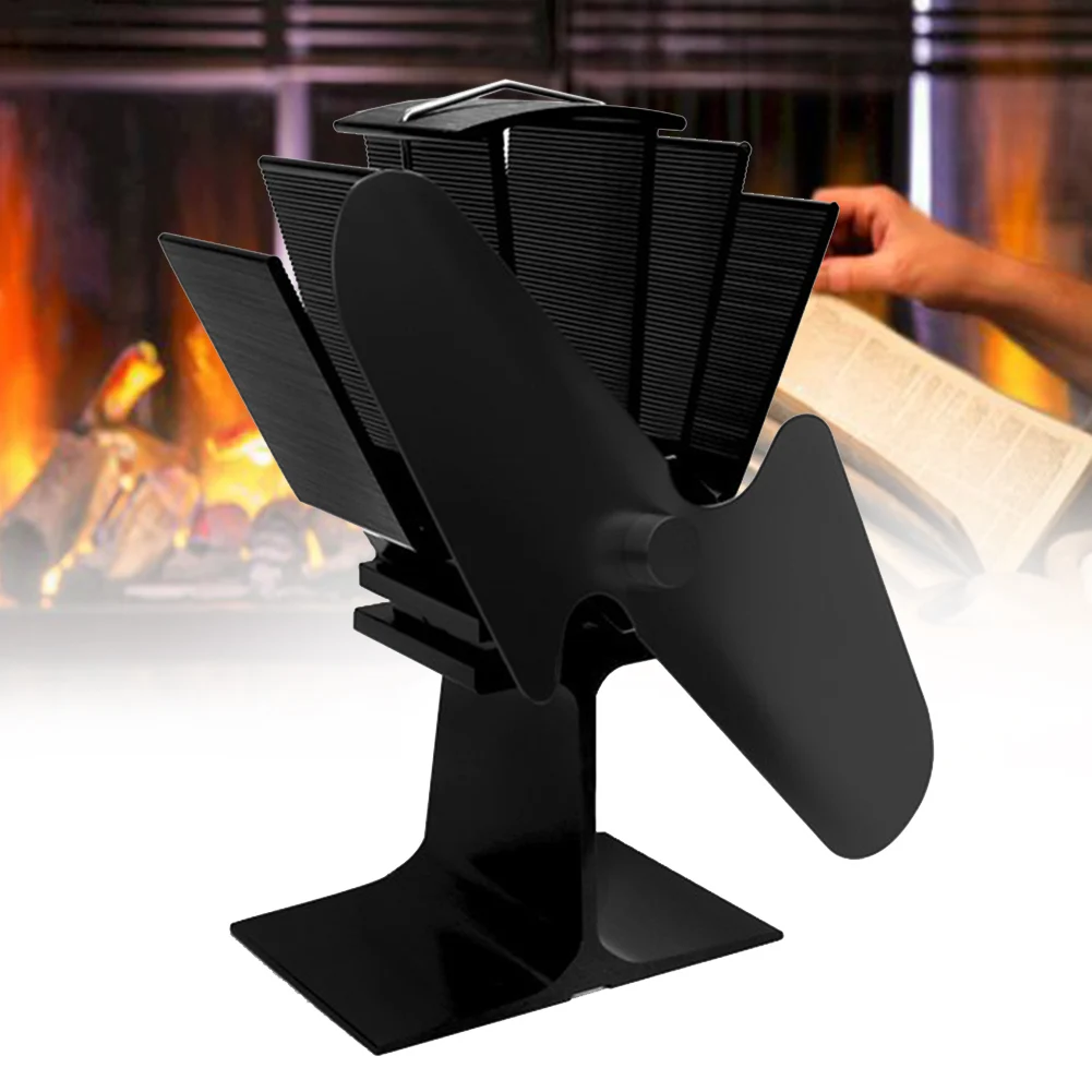 

2 Blades Fireplace Parts Warm Mini Wood Burner Low Noise Heat Powered Stove Fan Home Practical Aluminum Alloy Eco-friendly