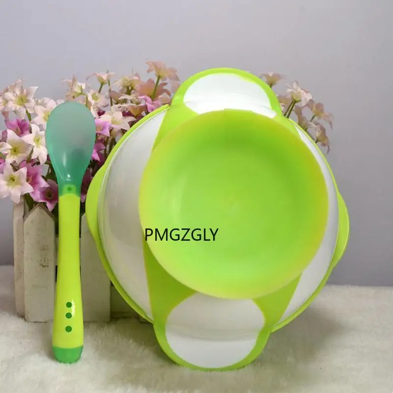 Feeding dishes Kids Lid Bowl 2 Pcs Spoon Cartoon Color Sucker Bowl Fork Set Toddler Baby Training Eating Safe PP Spoon Prop
