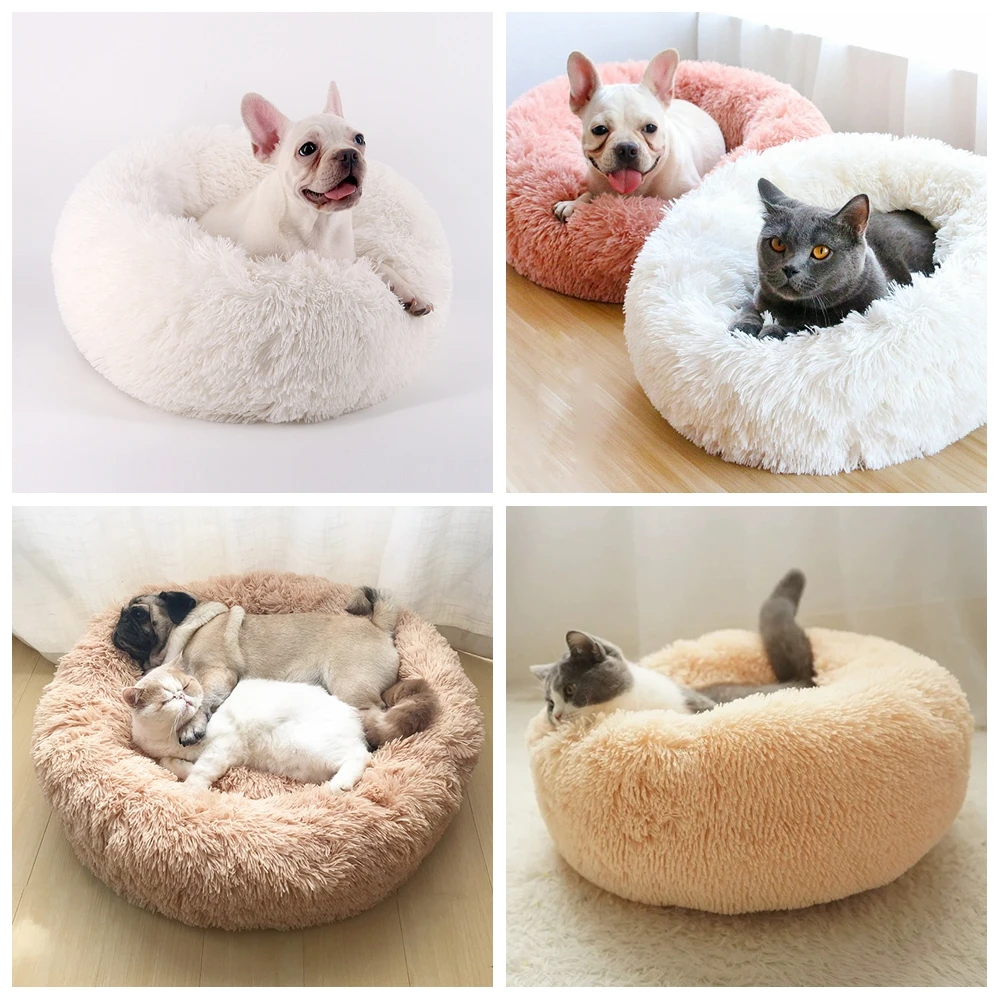 Лежанка для кошек круглая удобная Успокаивающая кровать Anxiet House флисовая Marshmallow