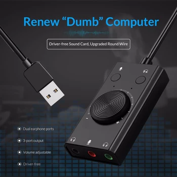 

Portable USB External Sound Card Microphone Earphone Two-in-One With 3-Port Output Volume Adjustable For Windows/Mac/Linux