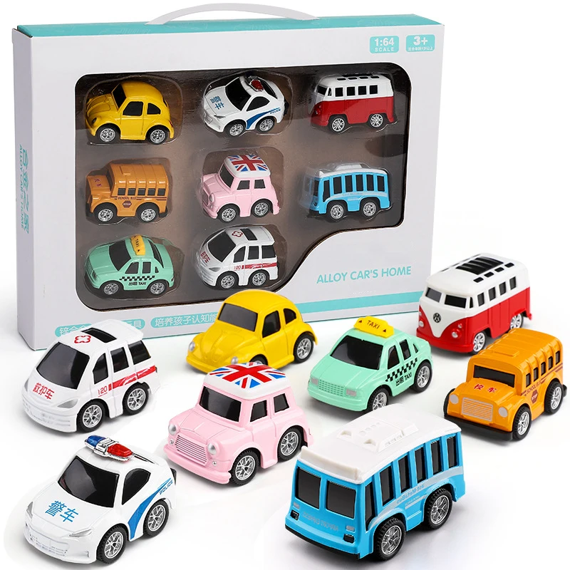 

8pcs Mini Alloy Car Toy Pull Back Car Model Diecast Vehicle Baby Toys 13-24 Months Ambulance Bus Police Taxi For Kids Gifts