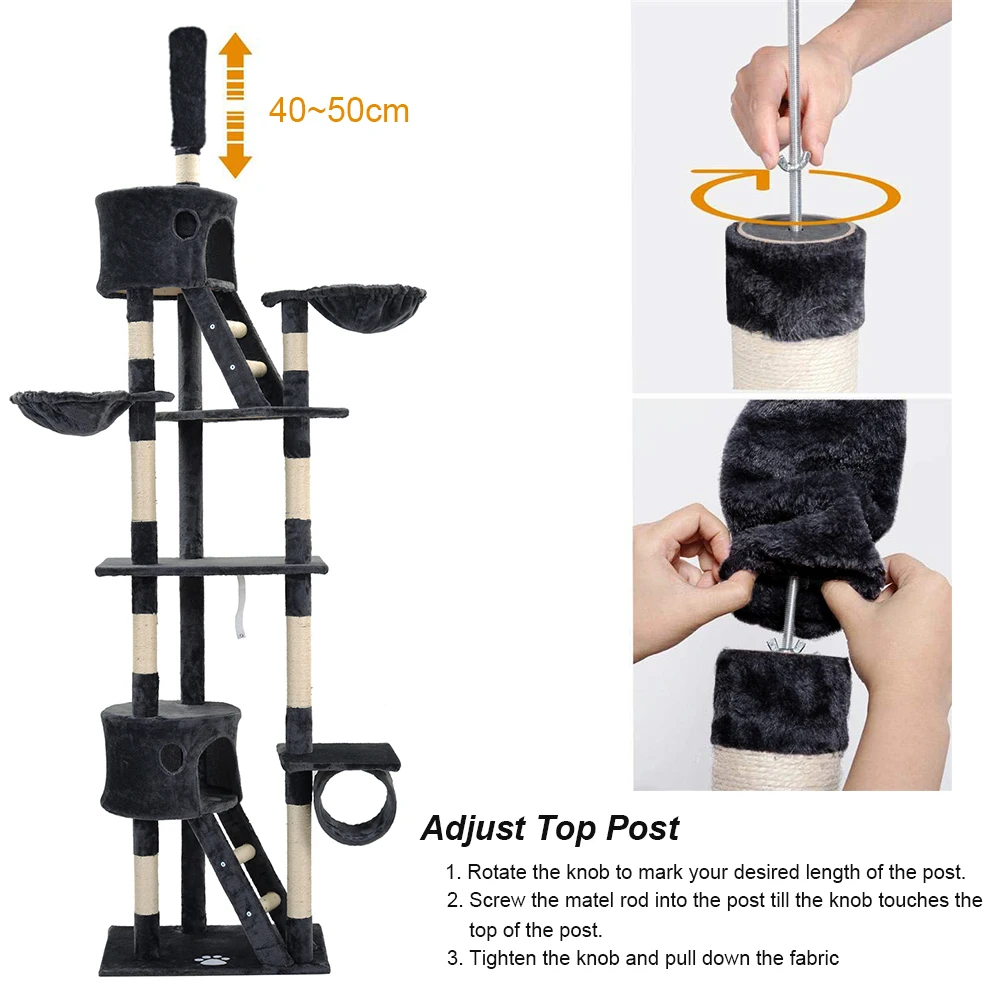 New Durable Cat Tree Scratching Post Activity Centre Climbing Cat Tower Top Post Adjustable with Cozy Condo Hammock Pet Supplies