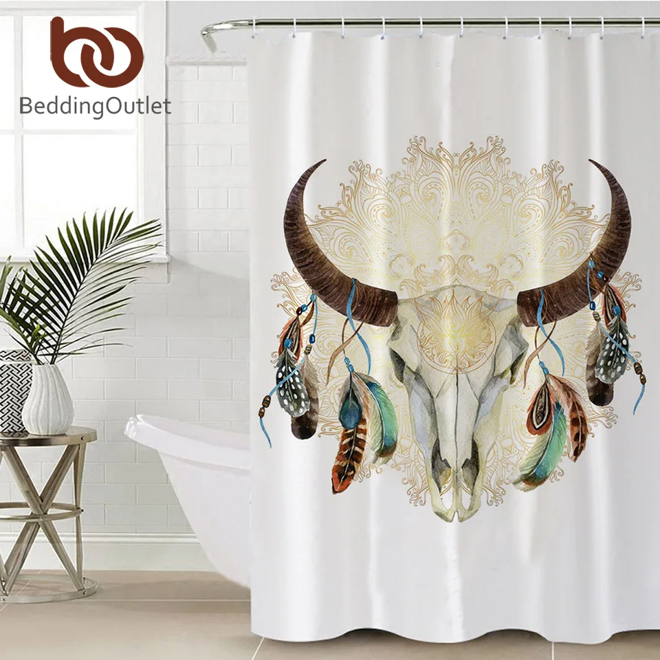 BeddingOutlet занавеска с черепами и перьями для душа, занавеска для ванной, богемная Цветочная Водонепроницаемая занавеска, Готическая занавеска для ванной