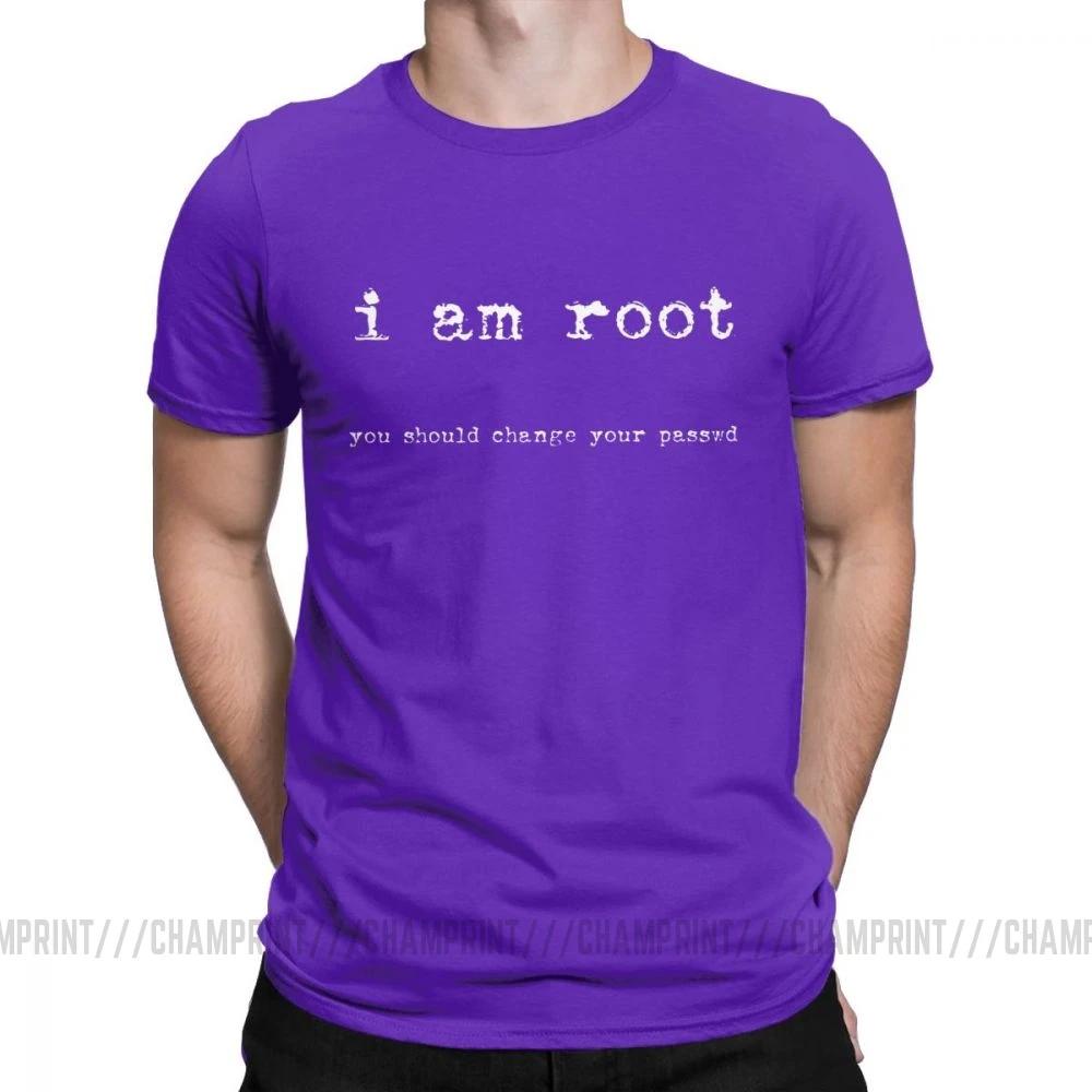 I Am Root T Shirts for Men Cotton Novelty T-Shirts Ubuntu Command Line Linux Unix Hacking Tees Short Sleeve Clothes Graphic - Цвет: Фиолетовый