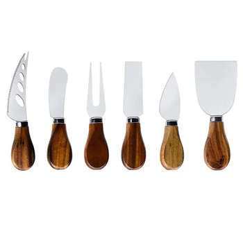 

Cheese Knife Set-6 Pieces Cheese Knives with Bamboo Wood Handle Steel Stainless,Cheese Slicer Cheese Cutter for Charcuterie Boar