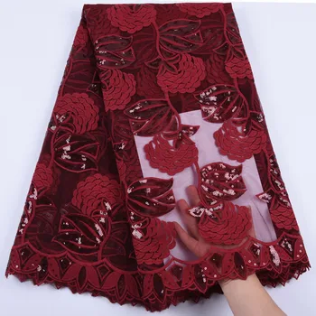

African Laces Fabrics With Sequins Nigerian French Tulle Lace Fabric High-Quality African French Milk Silk Net Lace Fabric Y1684