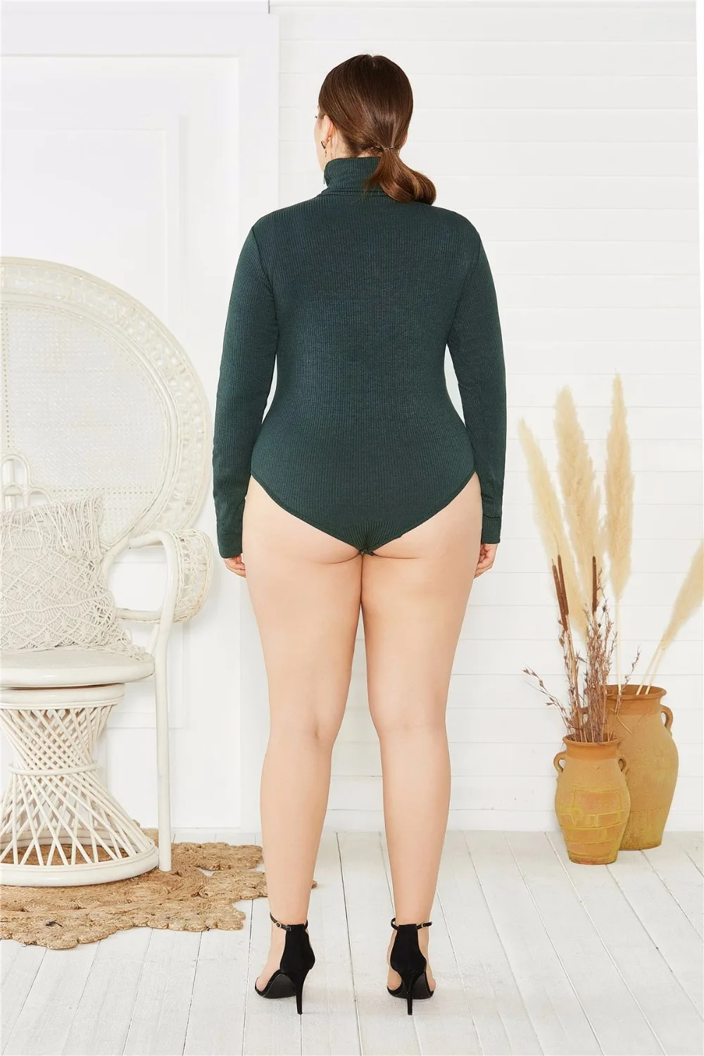 5XL осенне-зимний теплый женский комбинезон с высоким воротом и длинным рукавом, трикотажный комбинезон размера плюс, женская одежда, стрейчевый сексуальный комбинезон