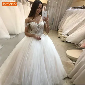 

Romantic Boho Ball Gown Wedding Dresses Off Shoulder Sweetheart Lace Applique Princess Bridal Dress Floor Length Wedding Gowns
