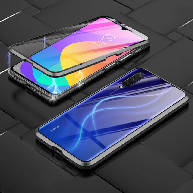 Black Металлический чехол для телефона Магнитный для Xiaomi mi 9 9T Pro 8 CC9e A2 6x для Red mi Note 8 7 K20 Pro двустороннее закаленное стекло полное покрытие - Цвет: Black