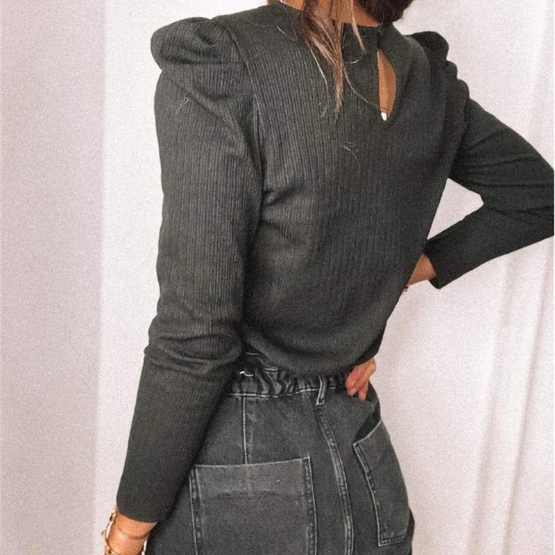 New Women's Long Sleeve Solid Color Crop Top O-neck Slim Short T-shirt Autumn Office Lady Wear Party Wear Plus Size