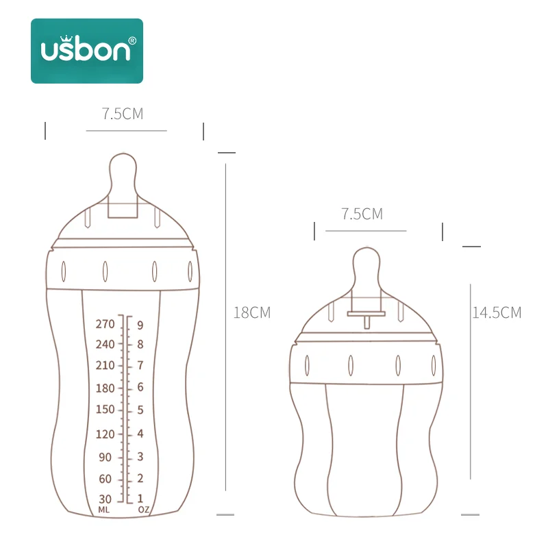 Usbon, бутылочка для кормления, силиконовая детская соска, для груди, воды, молока, с широким горлышком, калибр, сменная соска, соска с ручками для малышей