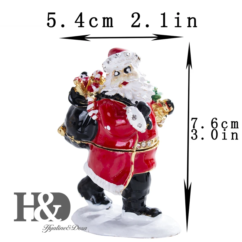 H& D 6 стилей, ручная роспись, коробки для безделушек, статуэтка, украшенная камнями, Санта Клаус, медведь, сани, Рождественский узор, шарнирная коробка для ювелирных изделий, Рождественский подарок