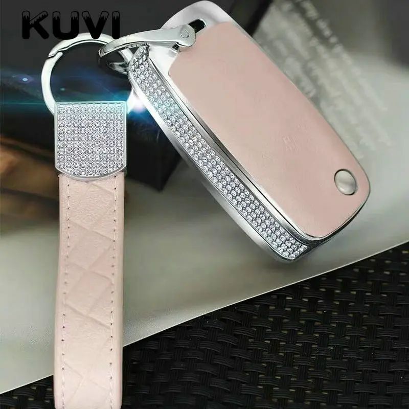 pink with keychain3 Роскошный Алмазный Кожаный Автомобильный корпус умного ключа Крышка для Volkswagen VW Passat Gold JETTA Bora Polo Автомобильная камера заднего вида авто ключ сумка крышка - Название цвета: pink with keychain3