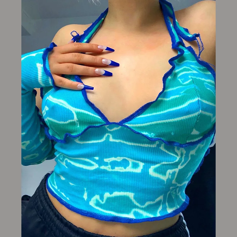 

2020 Autumn Explosion New Lace-up Halter Independent Long-Sleeved Navel Top t shirt women t shirt woman tshirts