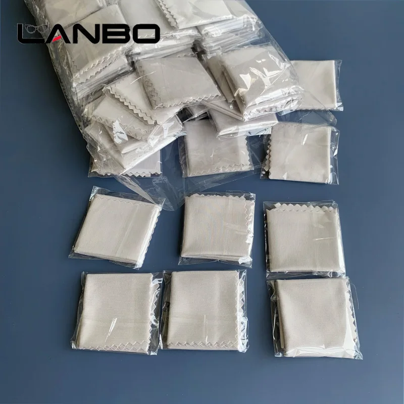LANBO 100pcs 145*170mm Individual Packaging Gray Microfiber Glasses Cleaning Cloth For Lens Phone Screen Cleaning Wipes