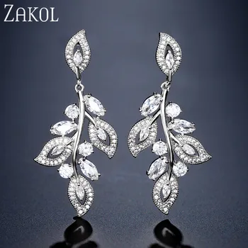 

ZAKOL Elegant Bridal Earrings High Quality Zircon Leaf Flower Earrings for Women Wedding Dinner Party Dress Accessories FSEP2362