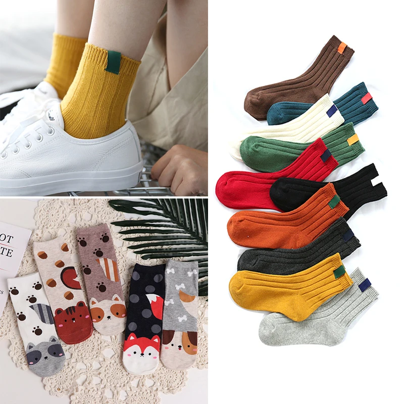 

2/3/5pair Women Girls Striped Cotton Socks Fashion Casual Style Kawaii Funny Socks Short Animal Cartoon Autumn Winter Socks
