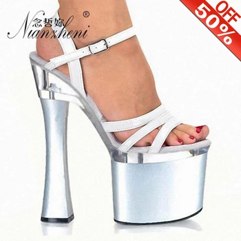 

Gothic Style Roman Hollow Thick platform 18cm High heels 7 inches Women's shoes Exotic Dancer Spool heels Platform Buckle strap