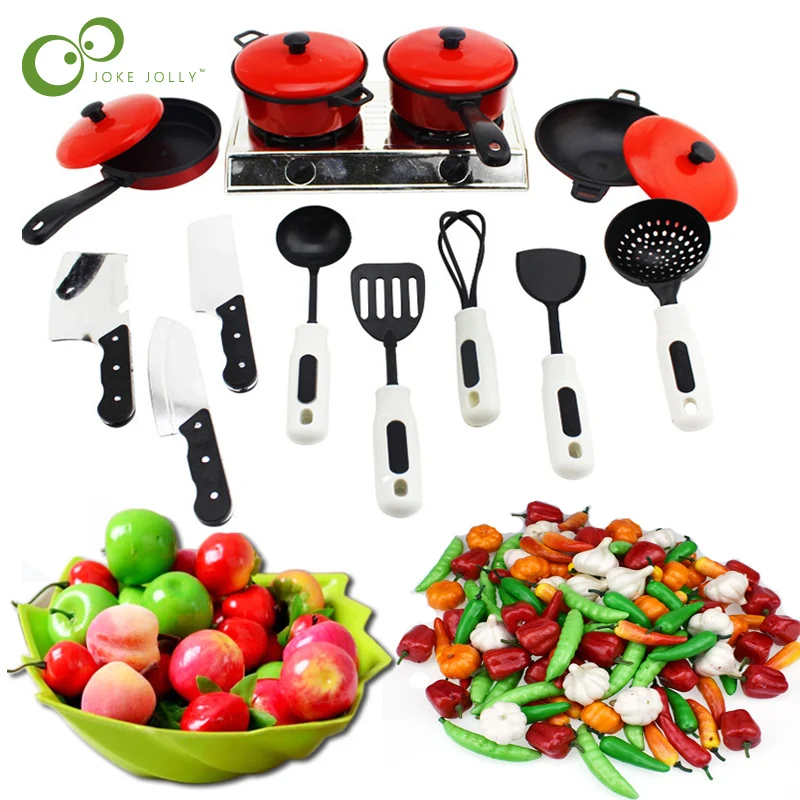 Mini Kitchen Children Cookware Pot Pan Kids Pretend Cook Play Toy Simulation Vegetables Fruit Cooking Utensils Toys Set ZXH