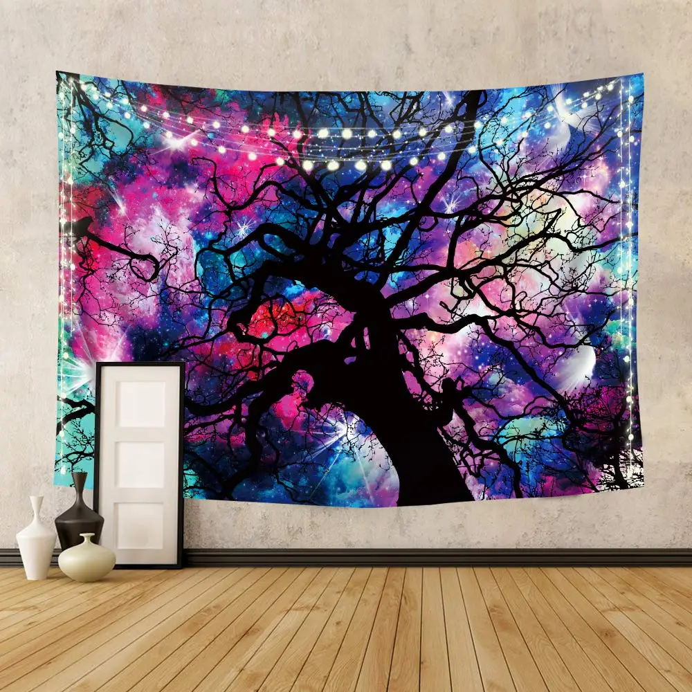 

Tree Silhouette Psychedelic Black Shadow Arabesque Hippie Colorful Tapestry