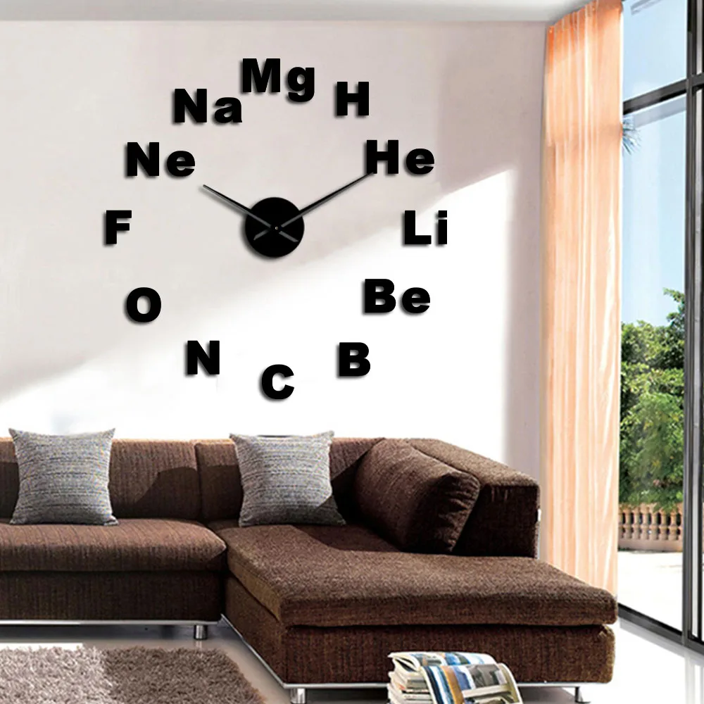 Сменная Таблица элементов DIY гигантские настенные часы химия наука зеркальные наклейки бескаркасные большие настенные часы классный декор искусство