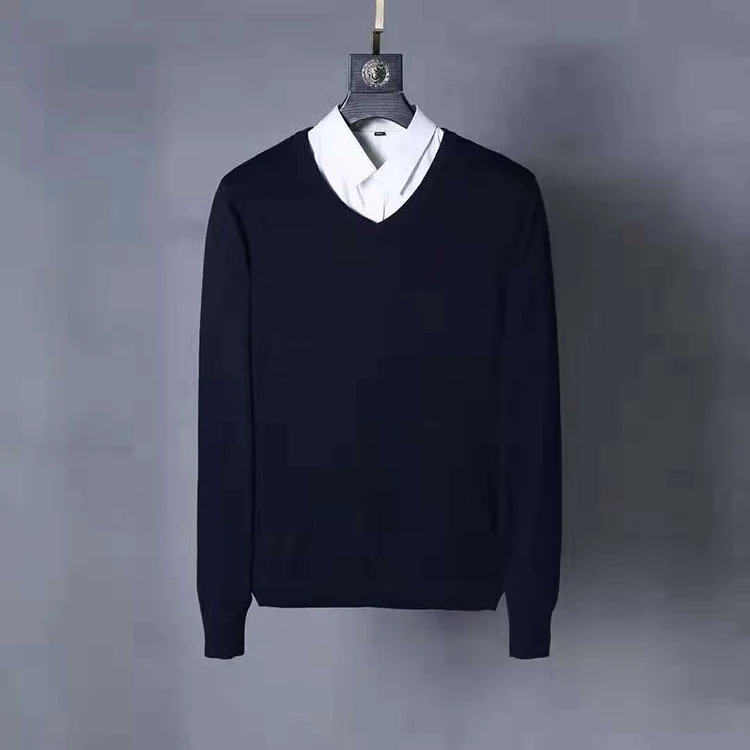 dark blue cyan pony Мужской Хлопковый свитер с v-образным вырезом и маленьким пони; сезон осень-зима; трикотажный джемпер hombre pull homme hiver; пуловер для мужчин; вязаные свитера - Цвет: dark blue cyan pony