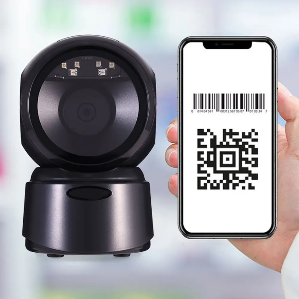 상단 2D 바코드 스캐너 이미지 플랫폼 데스크탑 스캐너, 1D 2D QR 코드 리더, USB 전방향 고속 정밀 내구성
