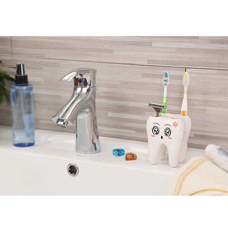 4-hole Tooth Brush Shaver Storage Container Bathroom Organizer Tooth Shape Toothbrush Holder Finishing Box Razor Stand Dispenser