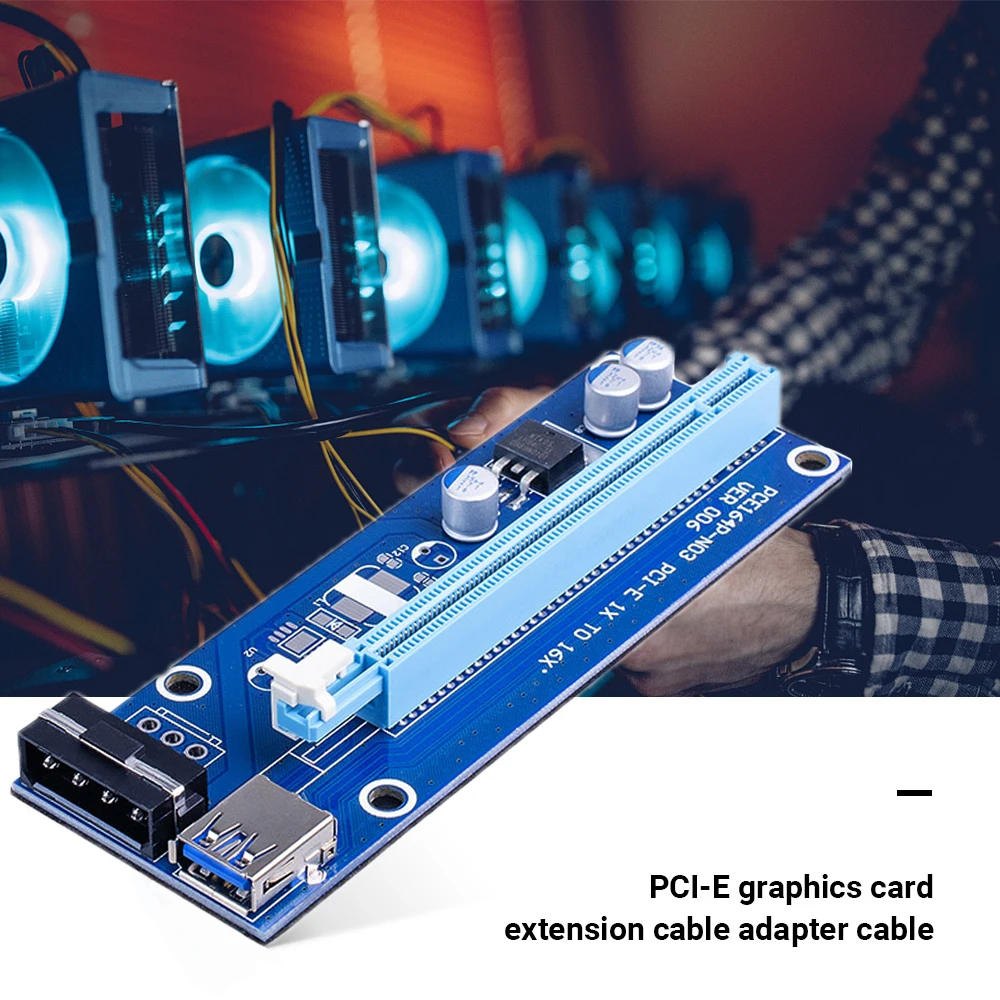 006 PCI-E Riser Card USB 3.0 Riser Express 1X 4x 8x 16x Extender Adapter SATA 15pin to 4pin Power Cable for BTC Mining Miner-5