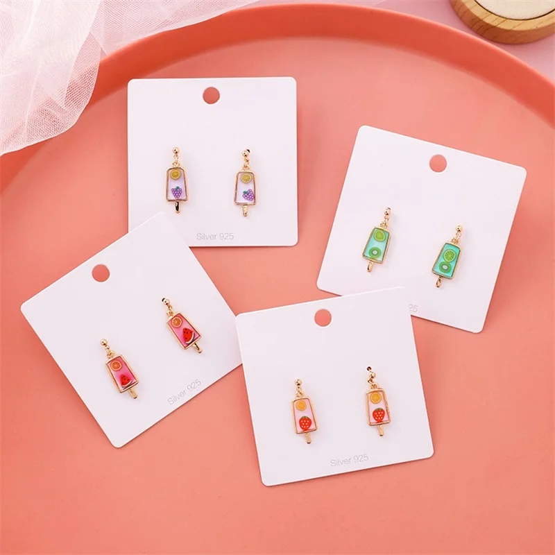 

3# 925 Silver Needle Compact Mini Fruit Ice Cream Shaped Small Stud Earrings Korean New Cute Strawberry Watermelon Women Jewelry