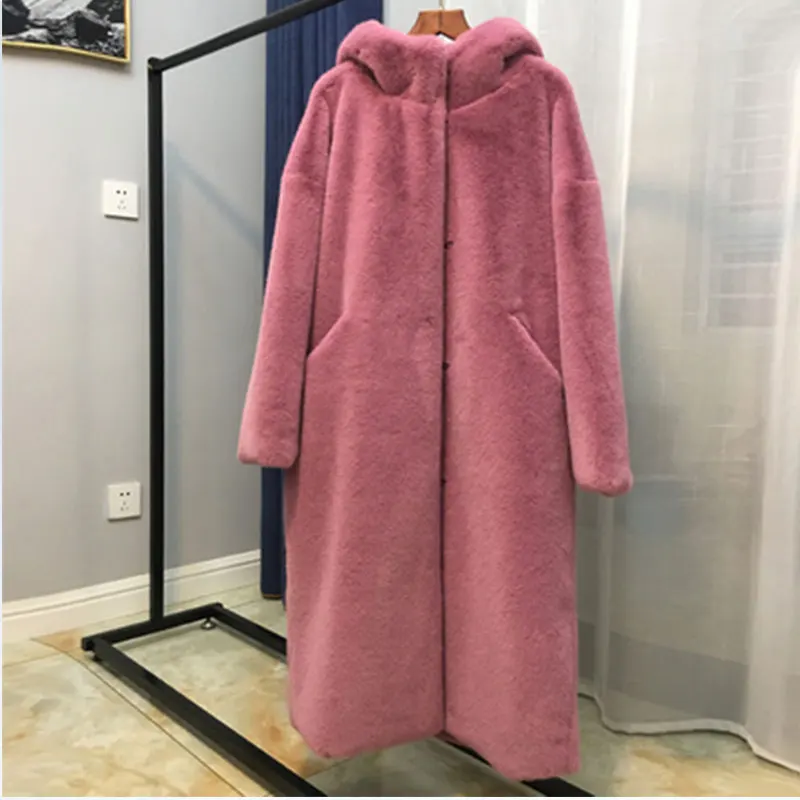 30 градусов пальто из искусственного меха зимняя куртка Женское пальто роскошное зимнее длинное пальто утолщенное теплое зимнее водонепроницаемое меховое пальто для женщин - Цвет: Peach powder
