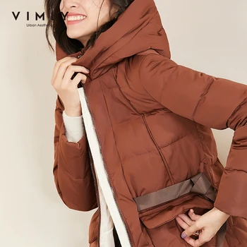 

Vimly Women Parkas Winter Vintage Hooded Zipper Loose 90% White Duck Thick Down Jacket Elegant Female Overcoat 5153K