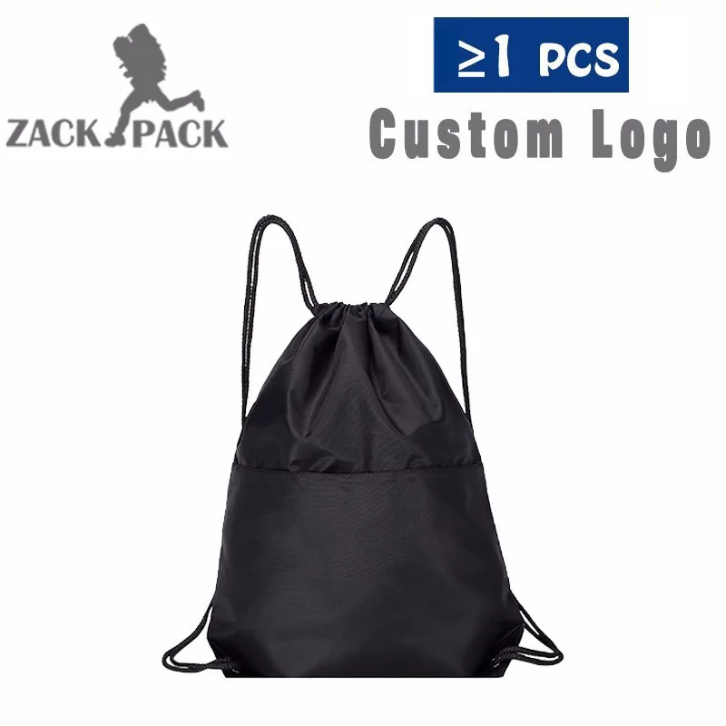 black without logo Сумка на шнурке с логотипом на заказ, простая хлопковая сумка, тренировочный брезентовый Рюкзак, водонепроницаемая сумка Mochila, ранец, сумка - Цвет: black without logo