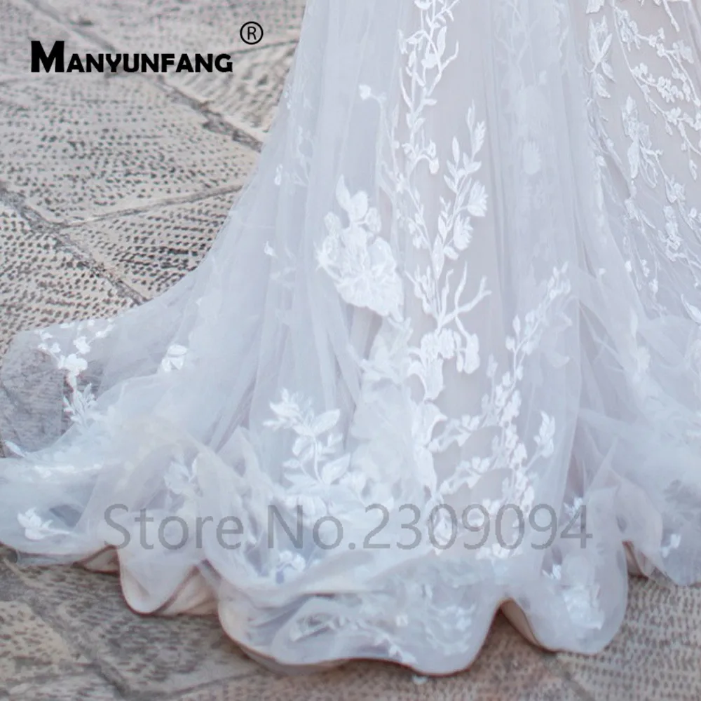 MANYUNFANG robe de mariage свадебное платье с длинными рукавами и глубоким вырезом на спине vestido boda vestido de novia bohemio