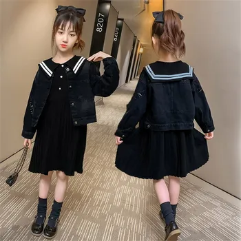 

Girls Dress Suit Autumn New Denim Jacket Dress Two Pieces Children's Clothing Sets for Teen Student Girls Clothes 4 6 8 10 Years