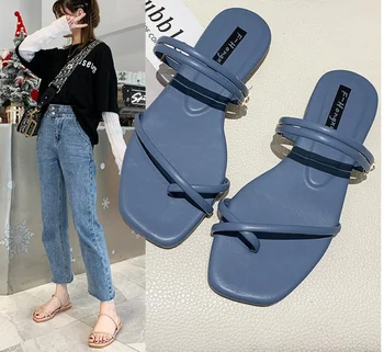 

Women Summer Beach Casual Shoes Fashion Flat slides Thick-Soled Cork Slipper Solid Color Flip Flops Slipper