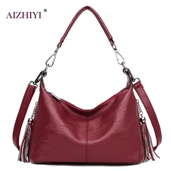 

Ladies Casual Women Messenger Bags Crossbody Soft PU Leather Shoulder Bag Solid Color Tassel Luxury Female Handbags sac a main
