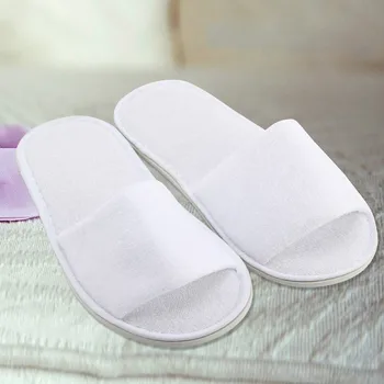 

Unisex Disposable Slippers 5 Pairs Spa Hotel Guest Slipper Open Toe Towelling Disposable Terry Style Breathable Soft White Shoes