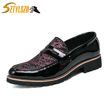 

Men Dress Shoes Fashion classical Style Man Patent Leather Wedding Shoes Social Sapato Male Sequins Slip-On Work Party Shoes