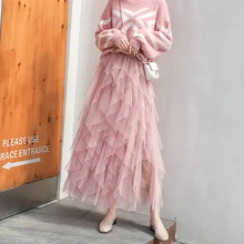 Модные фатиновые юбки для женщин, плиссированная длинная Офисная Женская юбка, праздничные костюмы для женщин, розовая черная серая юбка-пачка, Осенние акции